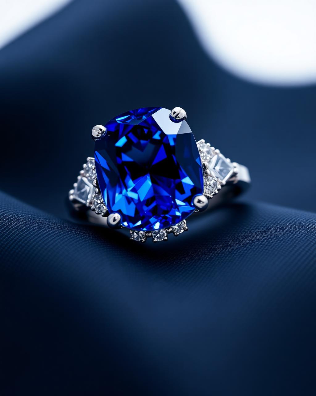 Platinum sapphire and diamond ring